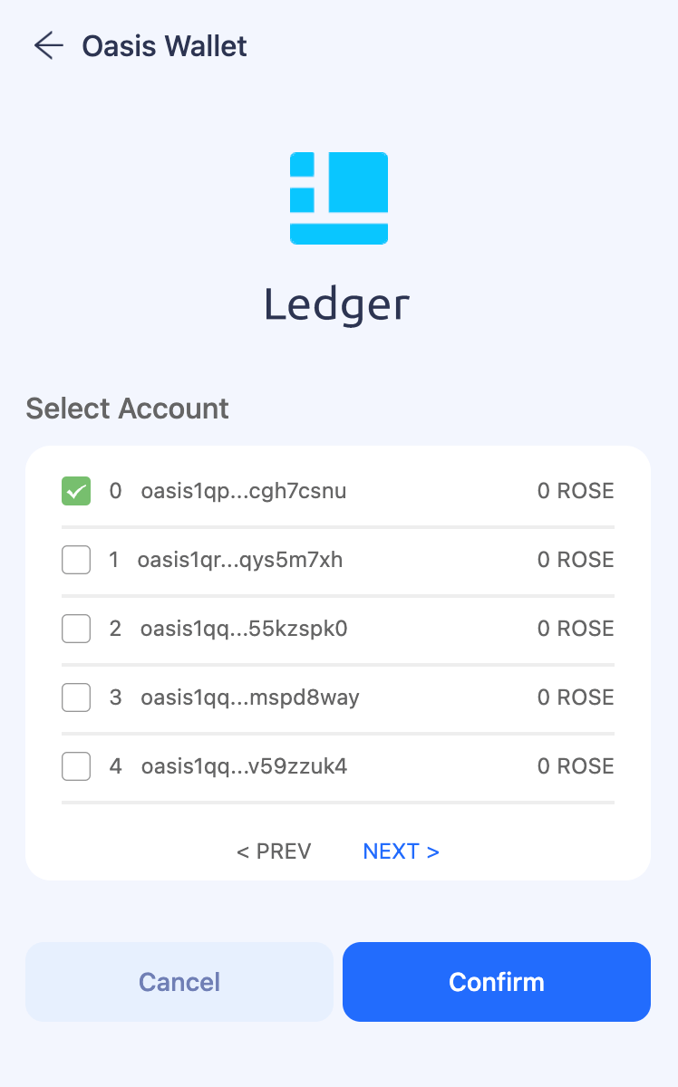 Confirm your account(s) from Ledger for Import